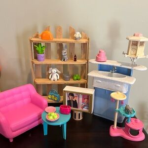 Barbie furniture green thumb sofa shelf plant lover sink cake kitty tv playset